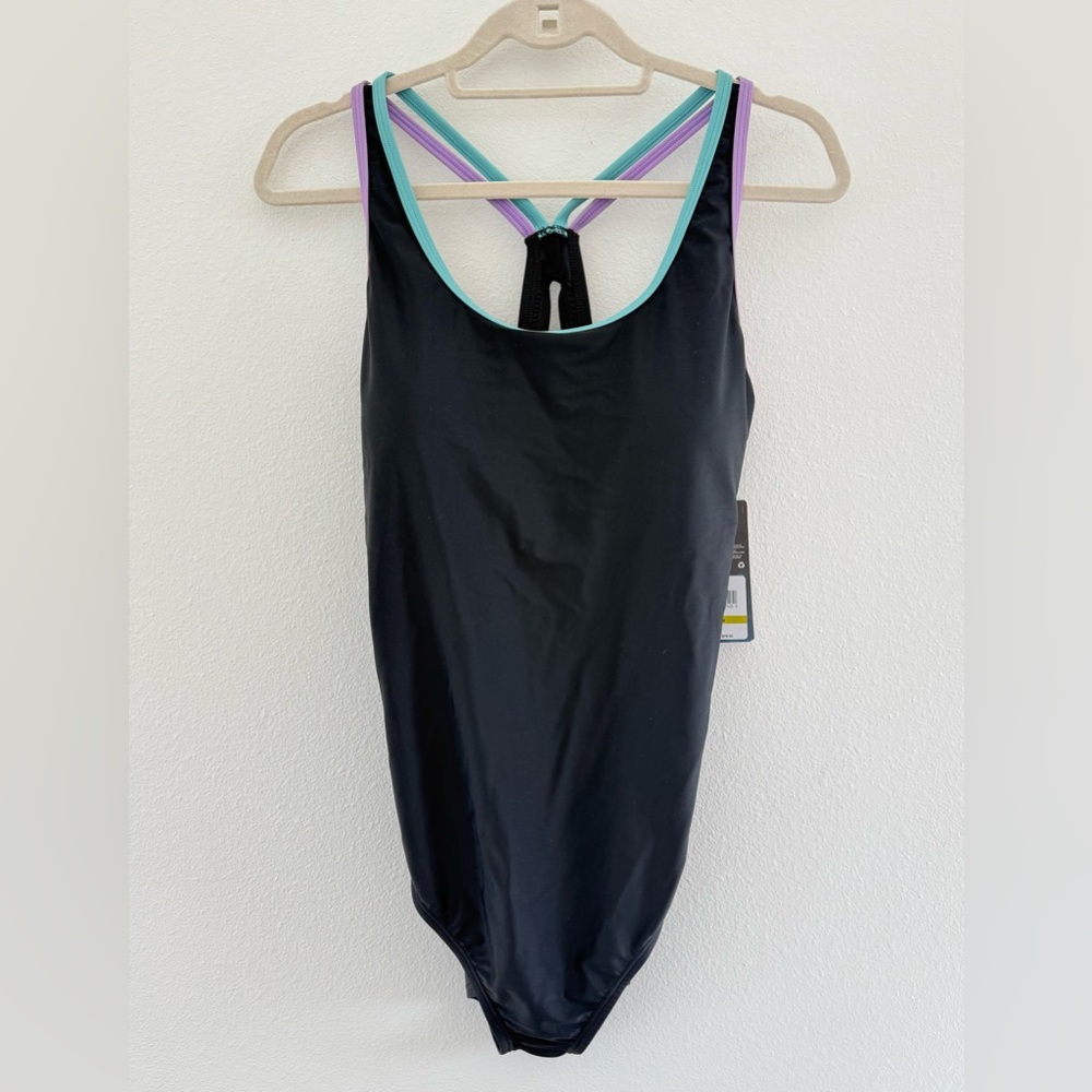 Speedo Black Swimsuit with Vibrant Straps